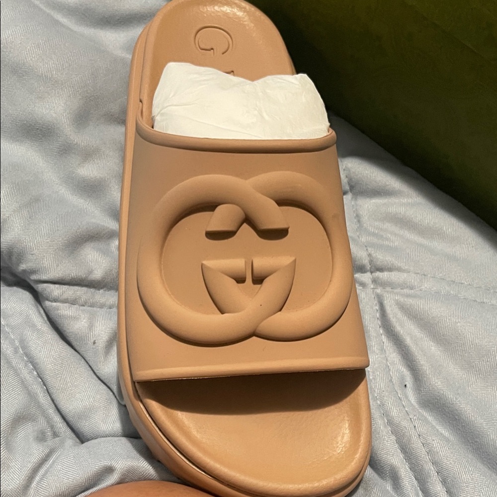 Gucci Tan Embossed Sole Sandals